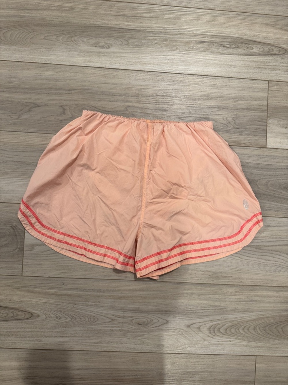 Free People Peach Athletic Shorts with Coral Stripe and built in liner